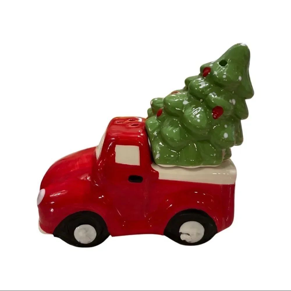 2 Piece Salt & Pepper Shaker Set Vintage Look Red Truck & Christmas Tree • NWT